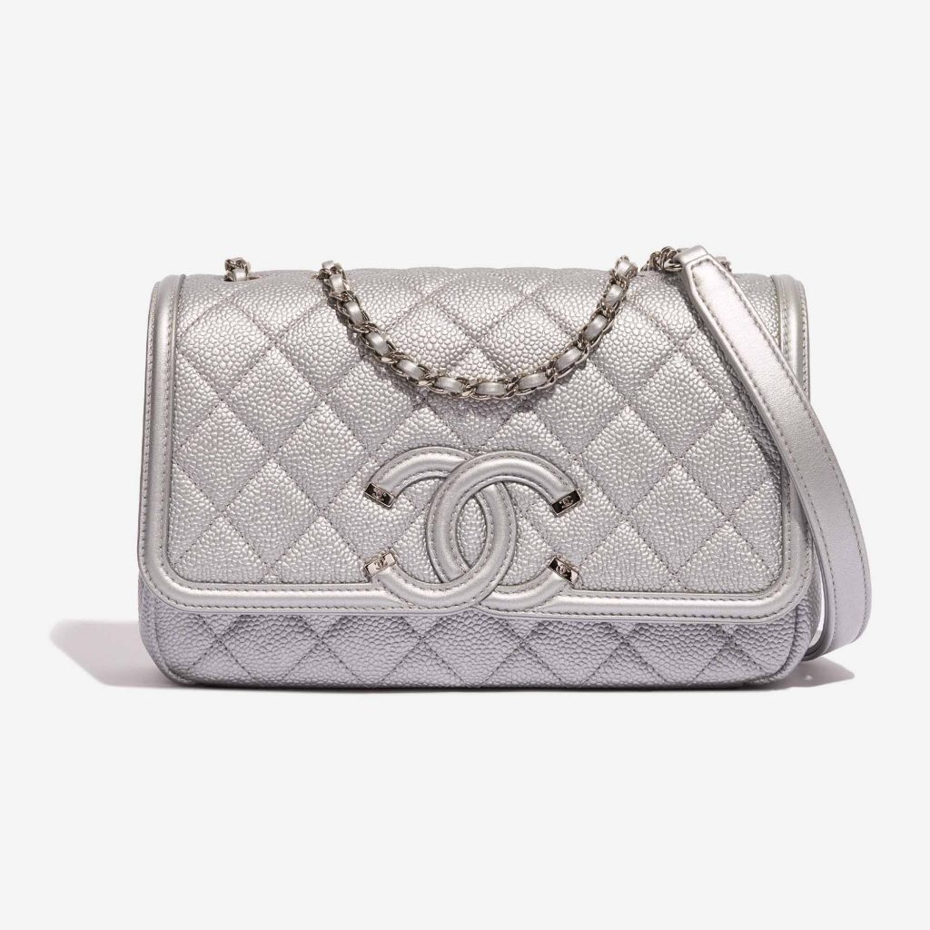 Chanel Filigree Caviar Silver CC Small Flap Bag SACLÀB