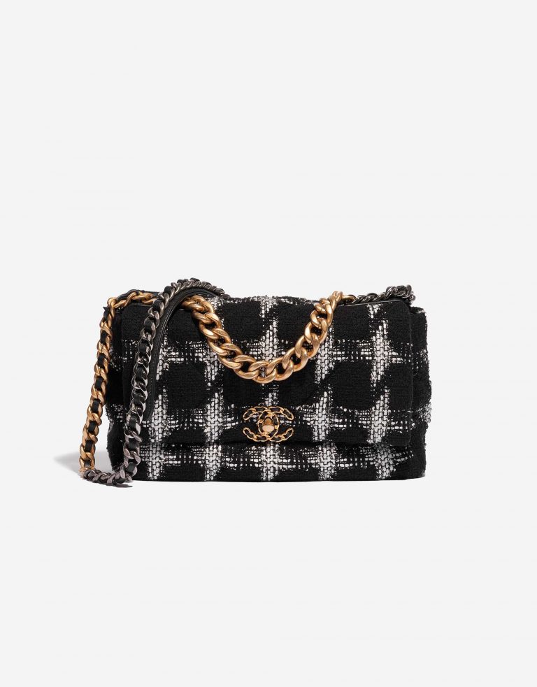 Chanel 19 große Tasche Tweed Schwarz / Weiß 