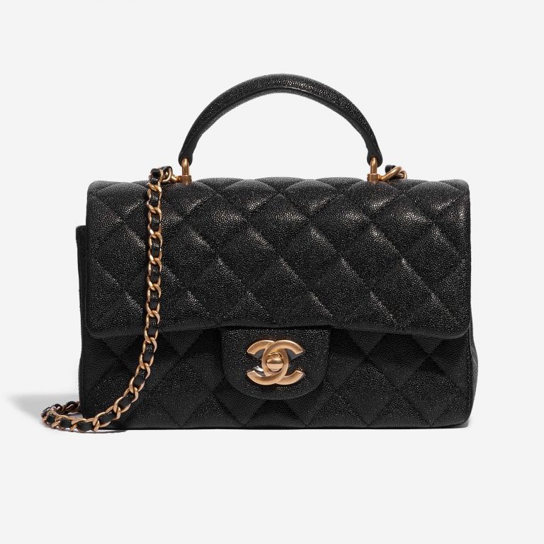 Chanel Classique Avec Poignée Mini Rectangulaire Veau Grainé Noir