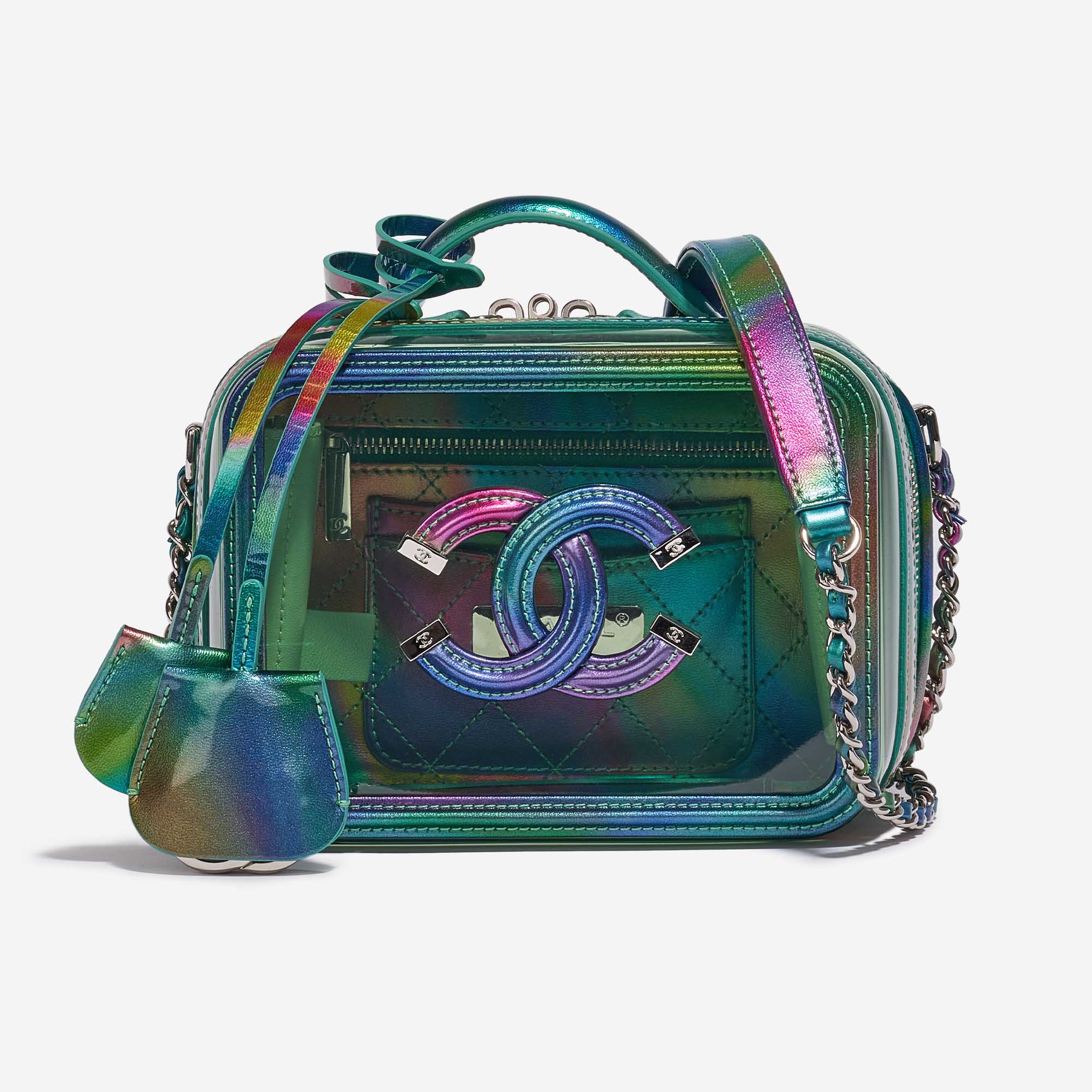 Chanel Vanity Case kleine Tasche Rainbow Lackleder Grün / Transparent