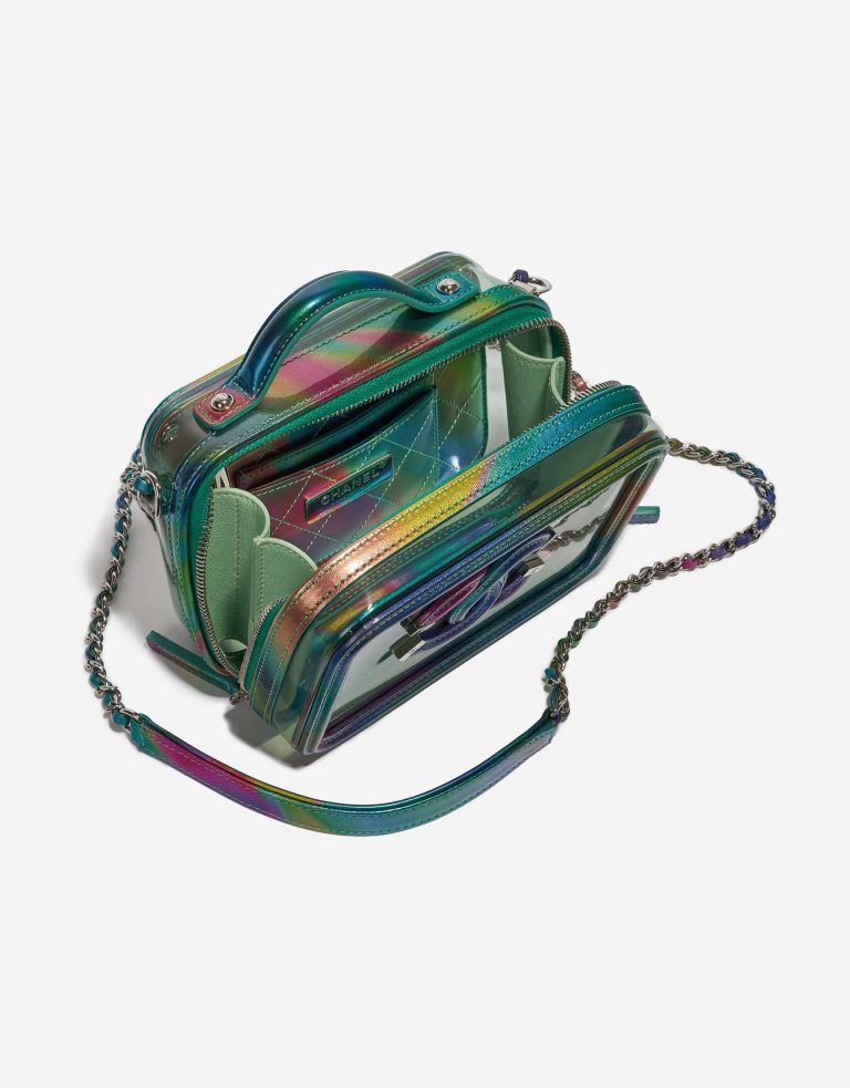 Chanel Vanity Case kleine Tasche Rainbow Lackleder Grün / Transparent