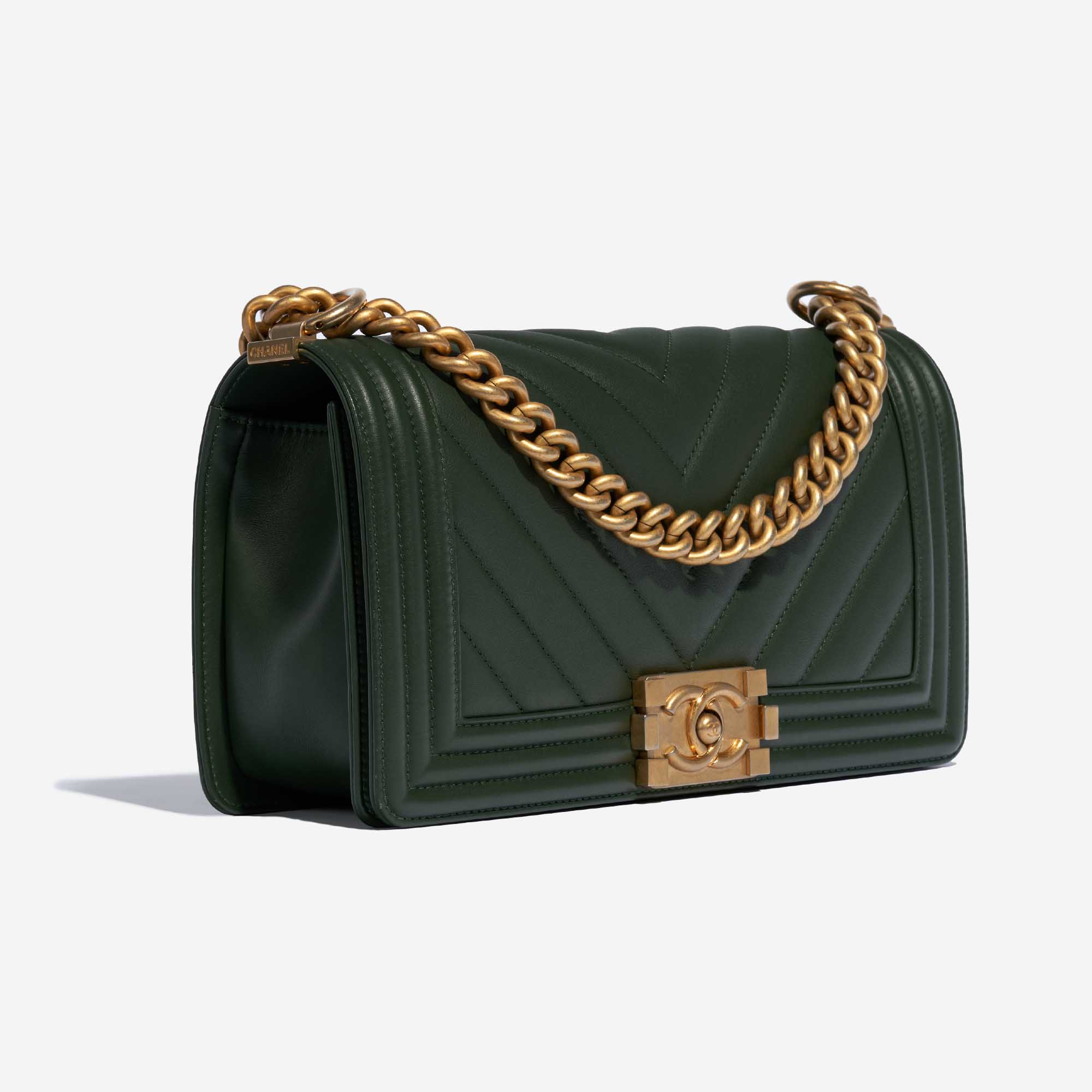 Chanel Boy Flap Bag Quilted Tweed Small Green 1263702