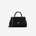 Chanel Handle mittelgroße Tasche Shearling Schwarz 