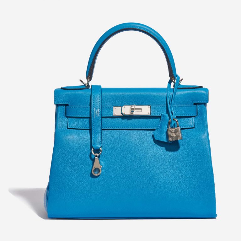 Pre-owned Hermès bag Kelly 28 Evercolor Blue Frida Blue | Sell your designer bag on Saclab.com