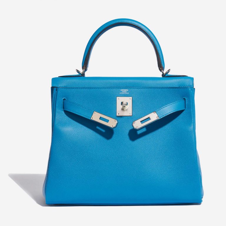 Pre-owned Hermès bag Kelly 28 Evercolor Blue Frida Blue | Sell your designer bag on Saclab.com