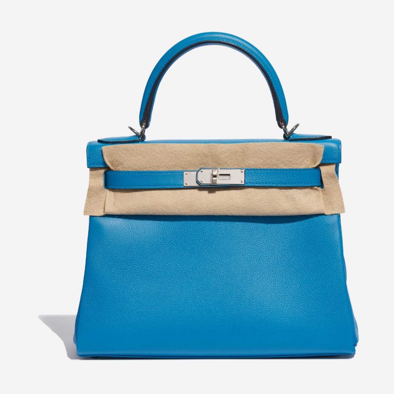 Pre-owned Hermès bag Kelly 28 Evercolor Blue Frida Blue | Sell your designer bag on Saclab.com