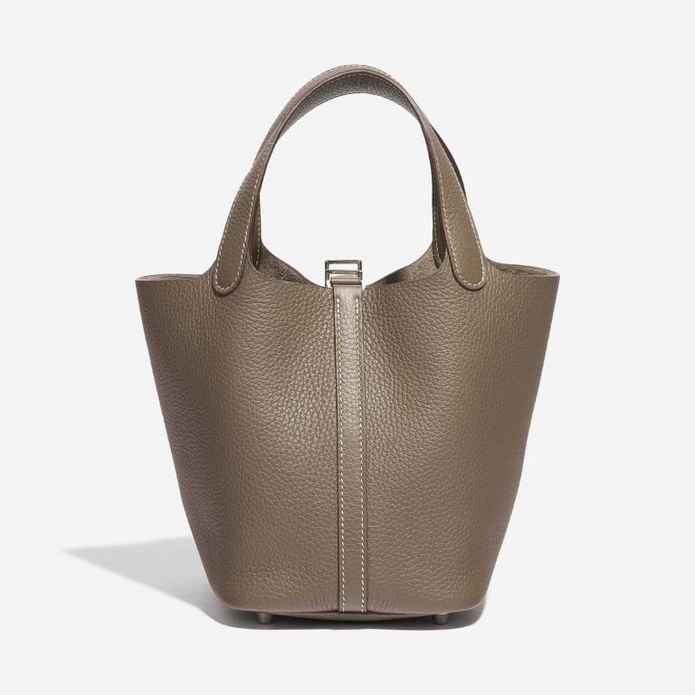 Pre-owned Hermès bag Picotin 18 Taurillon Clemence Etoupe Brown Back | Sell your designer bag on Saclab.com