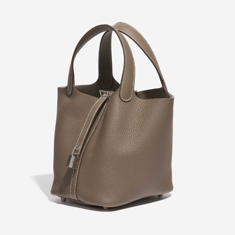 Pre-owned Hermès bag Picotin 18 Taurillon Clemence Etoupe Brown Side Front | Sell your designer bag on Saclab.com