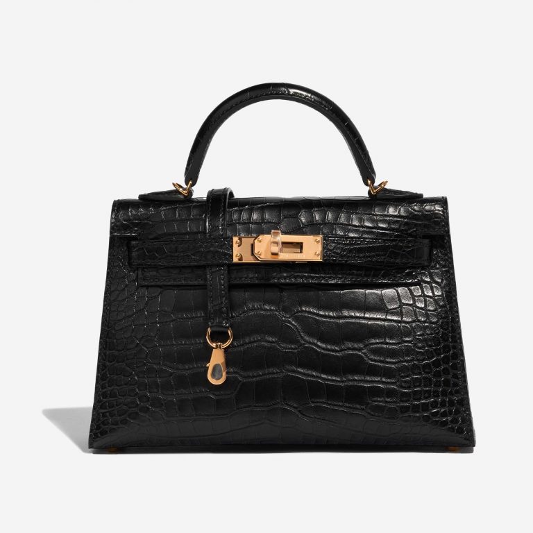Pre-owned Hermès bag Kelly Mini Matte Alligator Black Black Front | Sell your designer bag on Saclab.com