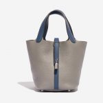 Pre-owned Hermès bag Picotin 18 Clemence / Swift Gris Mouette / Blue Agate Blue Front | Sell your designer bag on Saclab.com
