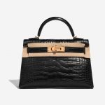 Pre-owned Hermès bag Kelly Mini Matte Alligator Black Black Front Velt | Sell your designer bag on Saclab.com