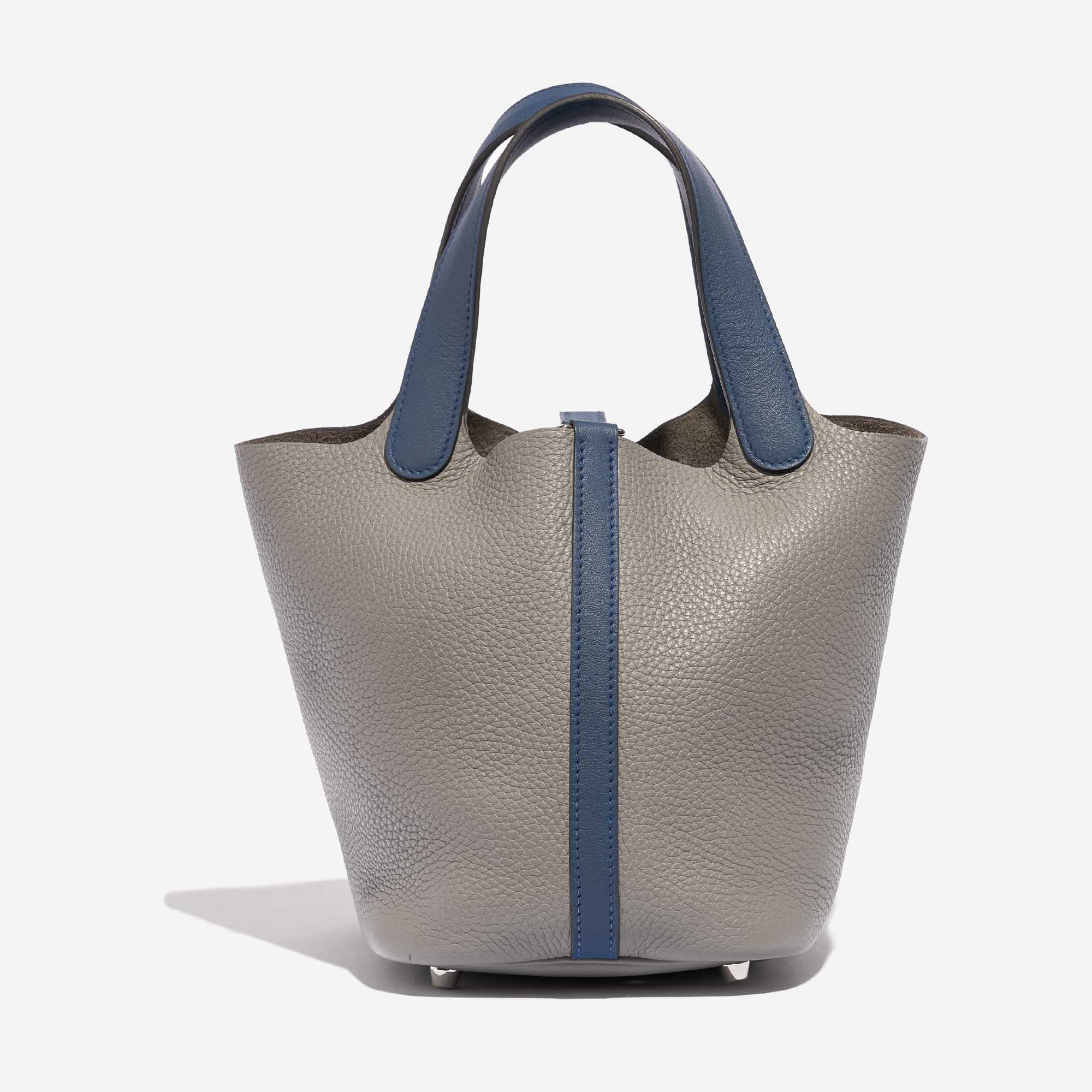Pre-owned Hermès bag Picotin 18 Clemence / Swift Gris Mouette / Blue Agate Blue Back | Sell your designer bag on Saclab.com