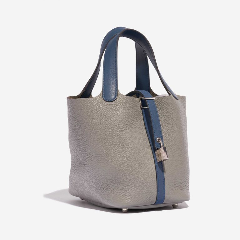 Gebrauchte Hermès Tasche Picotin 18 Clemence / Swift Gris Mouette / Blue Agate Blue Side Front | Verkaufen Sie Ihre Designer-Tasche auf Saclab.com