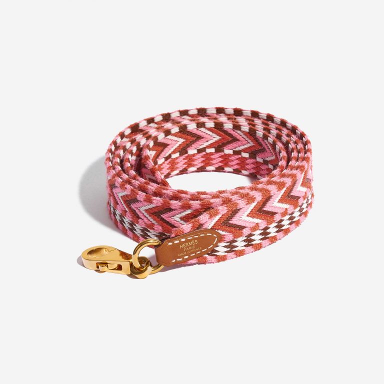 Pre-owned Hermès bag Shoulder Strap Canvas Rose Confetti / Rouge H / Blanc / Gold Multicolour Front | Sell your designer bag on Saclab.com