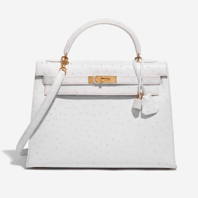 Pre-owned Hermès bag Kelly 32 Ostrich Blanc White Front | Sell your designer bag on Saclab.com