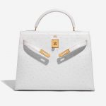 Hermès Kelly 32 Ostrich Blanc White Front Open | Sell your designer bag on Saclab.com