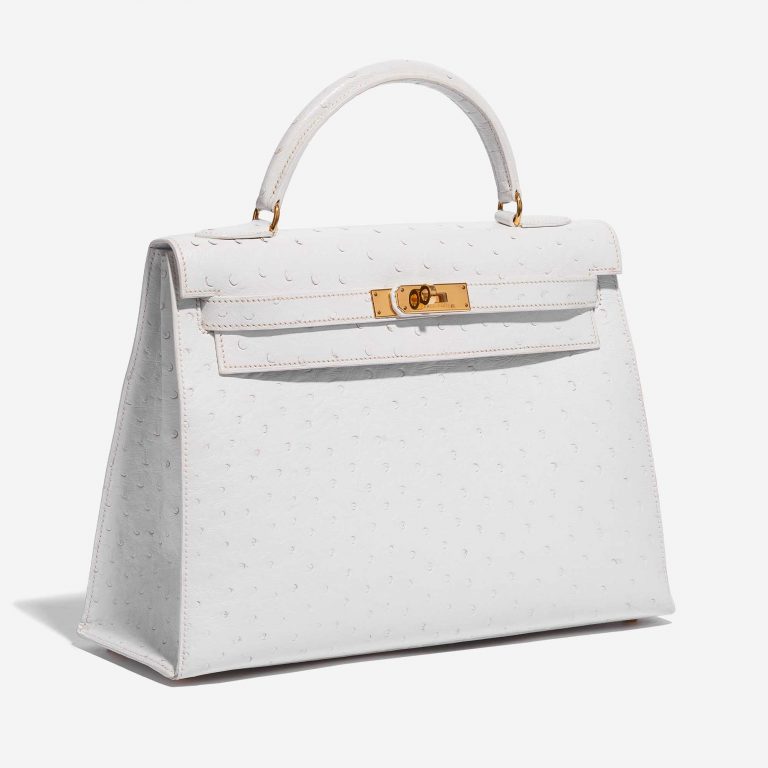 Pre-owned Hermès Tasche Kelly 32 Ostrich Blanc White Side Front | Verkaufen Sie Ihre Designer-Tasche auf Saclab.com