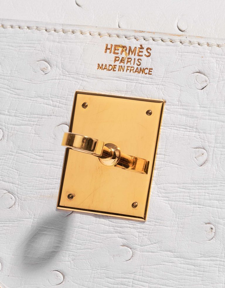 Gebrauchte Hermès Tasche Kelly 32 Ostrich Blanc Weiß Verschluss-System | Verkaufen Sie Ihre Designer-Tasche auf Saclab.com