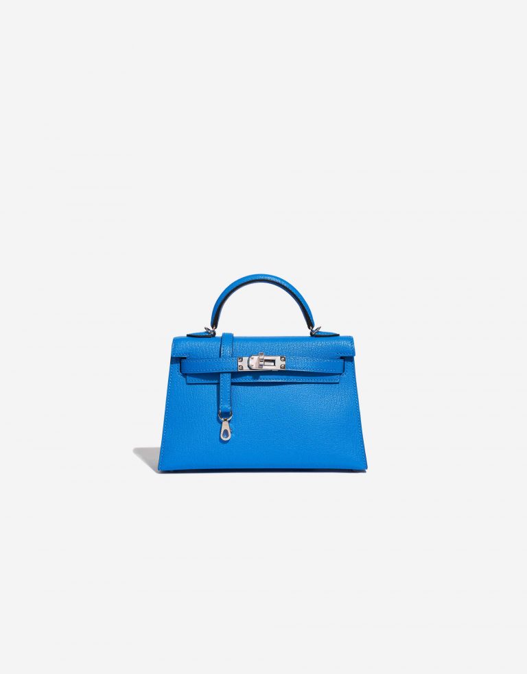 Pre-owned Hermès bag Kelly Mini Chèvre Mysore Blue Hydra Blue Front | Sell your designer bag on Saclab.com