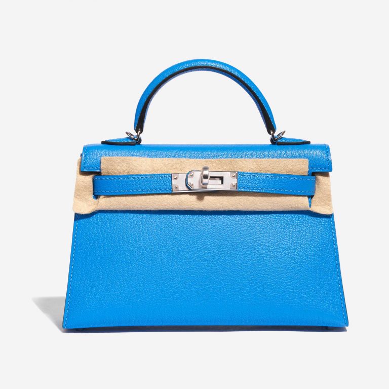 Gebrauchte Hermès Tasche Kelly Mini Chèvre Mysore Blue Hydra Blue Front Velt | Verkaufen Sie Ihre Designer-Tasche auf Saclab.com