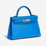 Pre-owned Hermès bag Kelly Mini Chèvre Mysore Blue Hydra Blue Side Front | Sell your designer bag on Saclab.com