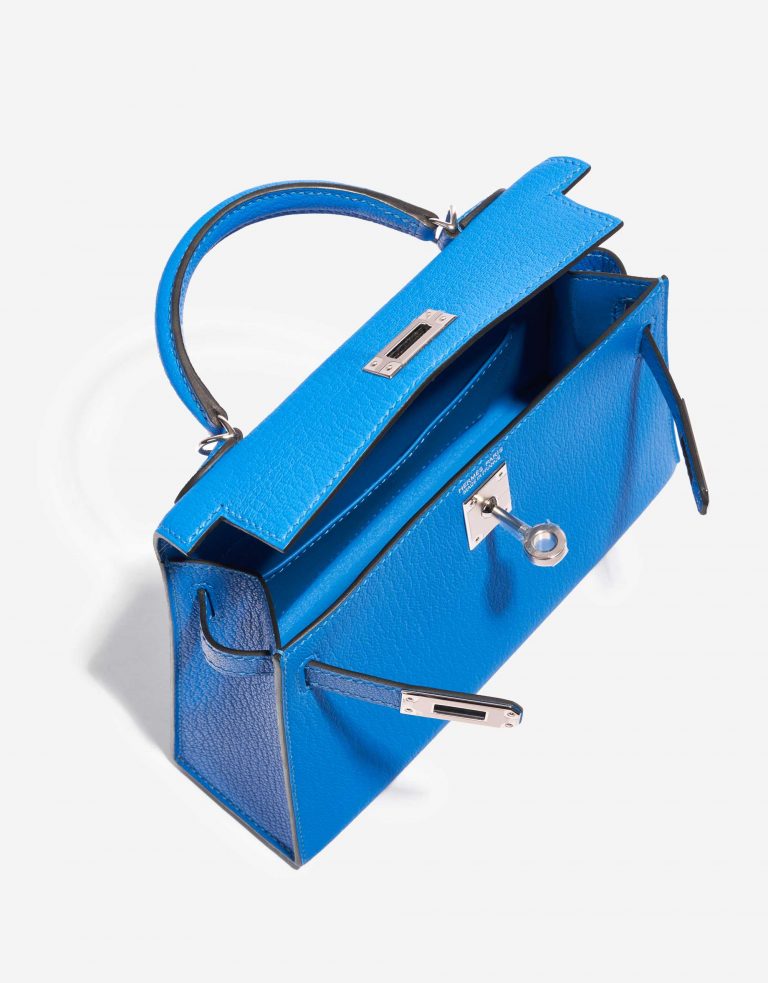 Gebrauchte Hermès Tasche Kelly Mini Chèvre Mysore Blue Hydra Blue Inside | Verkaufen Sie Ihre Designer-Tasche auf Saclab.com