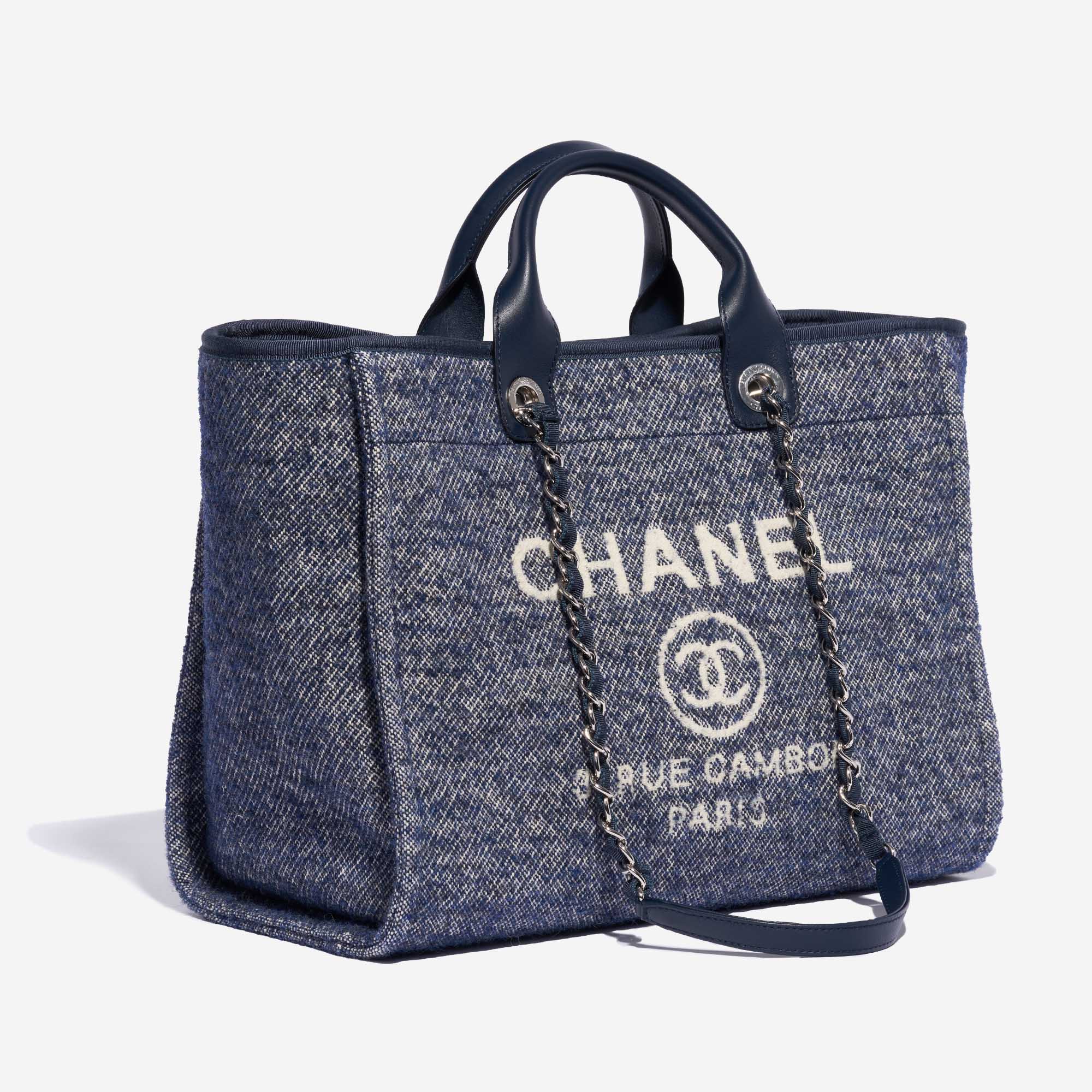 FWRD Renew Chanel Deauville Tweed Chain Tote Bag in Blue