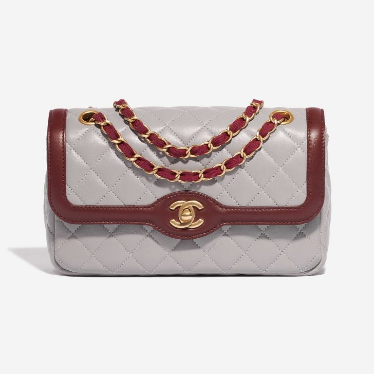 Chanel Timeless kleine Tasche Lammleder Grau / Bordeaux