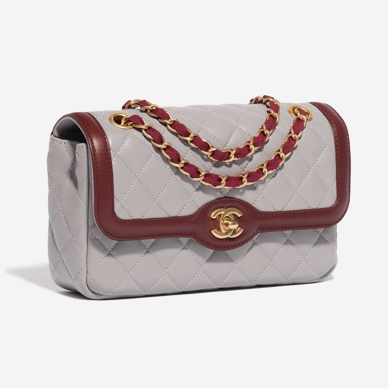 Chanel Timeless kleine Tasche Lammleder Grau / Bordeaux