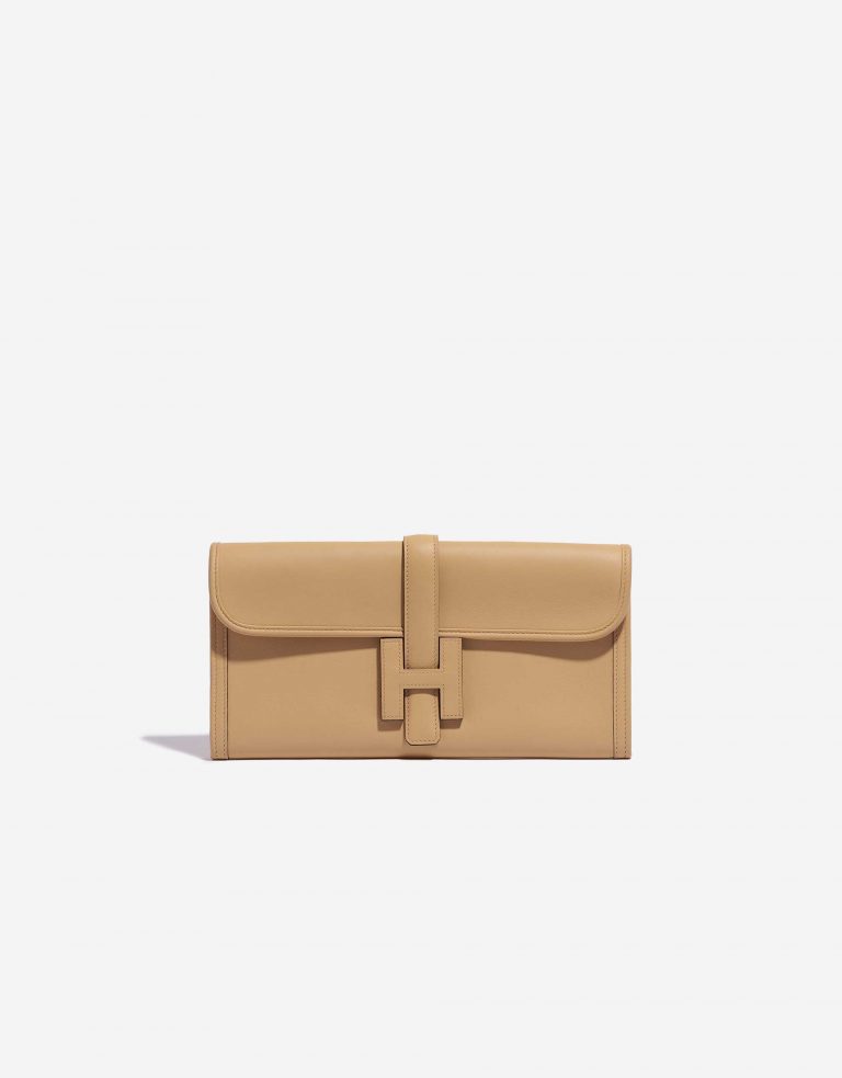Pre-owned Hermès bag Jige Clutch Swift Tabac Brown Front | Sell your designer bag on Saclab.com