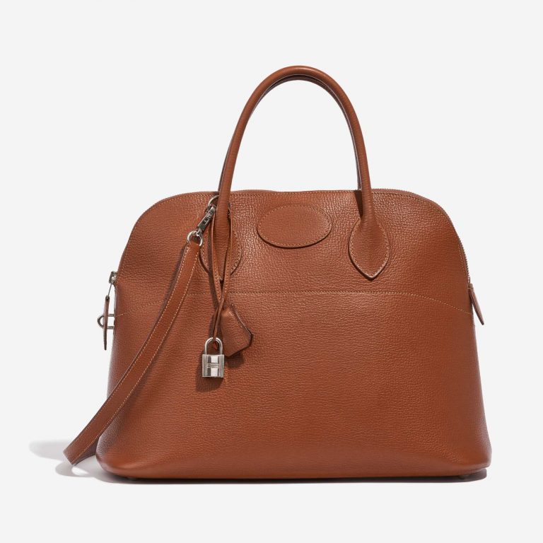 Pre-owned Hermès bag Bolide 35 Clemence Gold Brown Front | Sell your designer bag on Saclab.com