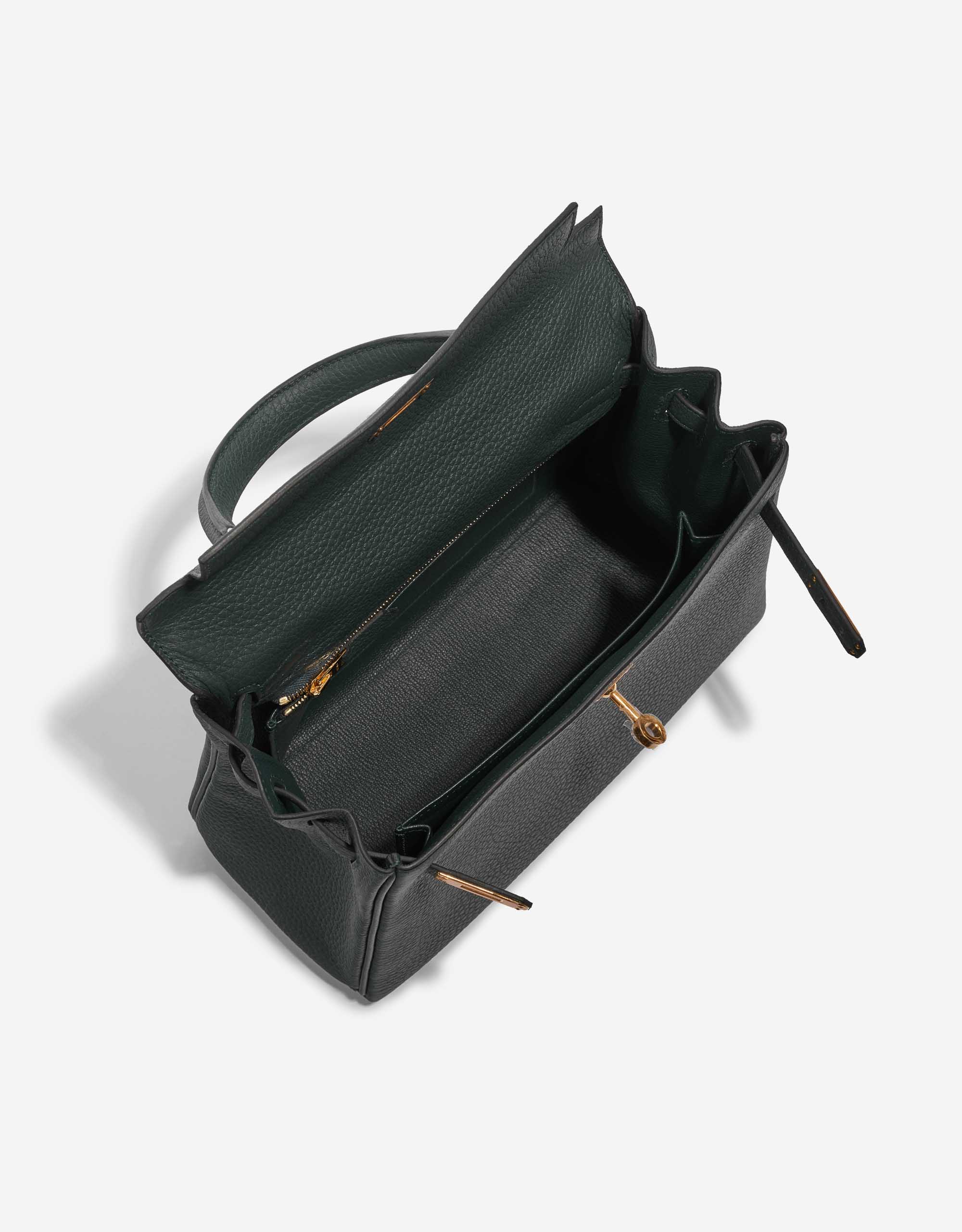 Hermes Kelly 25, Dark Green Vert Cypress Swift Leather with Gold