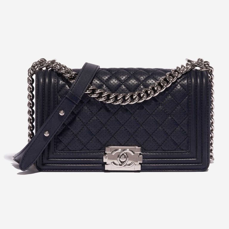 Pre-owned Chanel bag Boy Old Medium Lamb Blue Blue Front | Sell your designer bag on Saclab.com