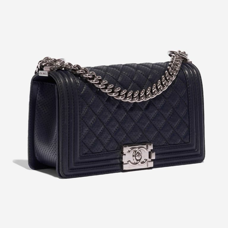 Pre-owned Chanel bag Boy Old Medium Lamb Blue Blue Side Front | Sell your designer bag on Saclab.com