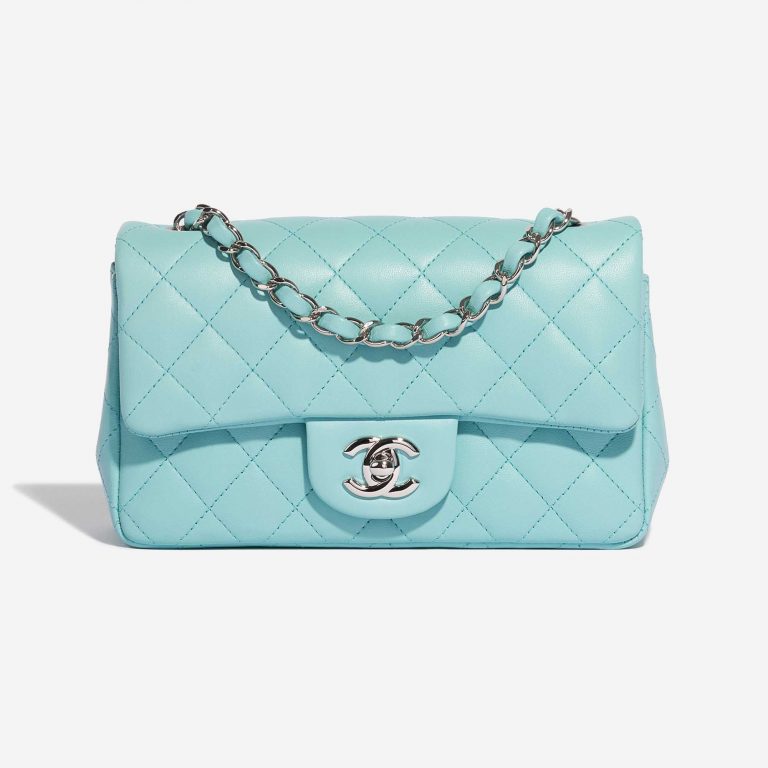 Pre-owned Chanel bag Timeless Mini Rectangular Lamb Tiffany Blue Blue, Turquoise Front | Sell your designer bag on Saclab.com