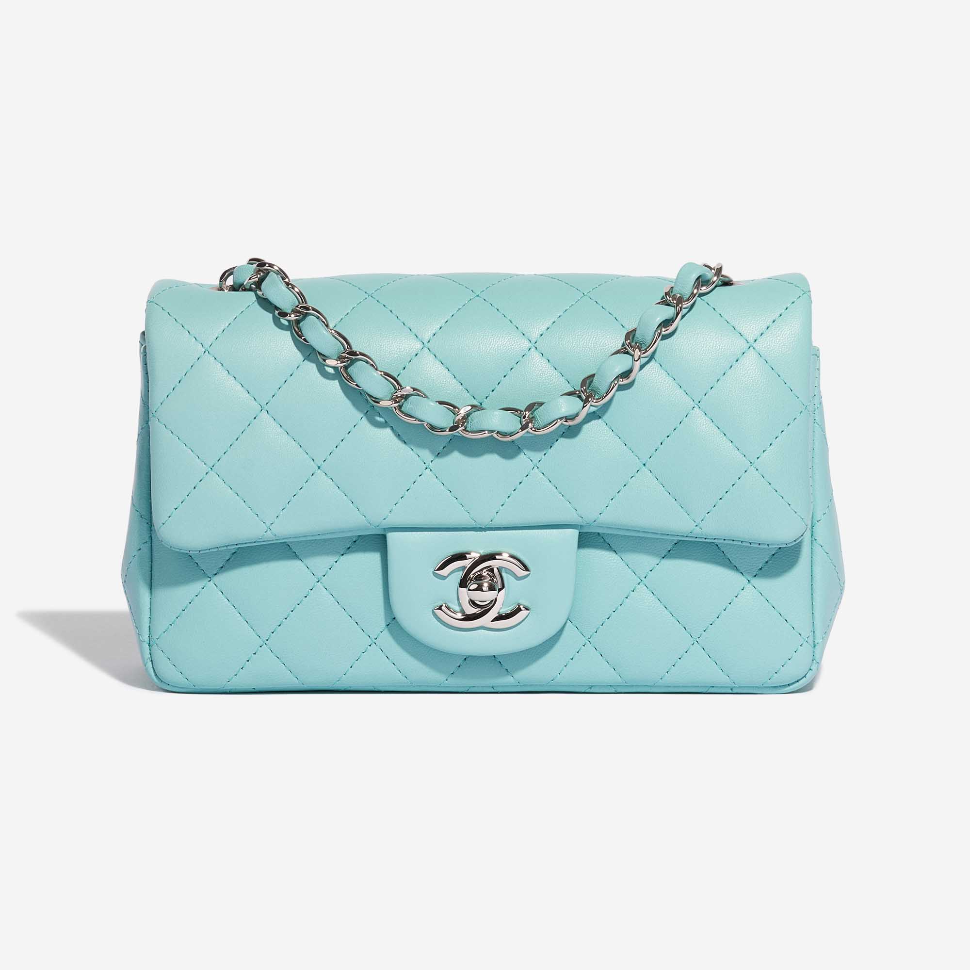 Pre-owned Chanel bag Timeless Mini Rectangular Lamb Tiffany Blue Blue Front | Sell your designer bag on Saclab.com