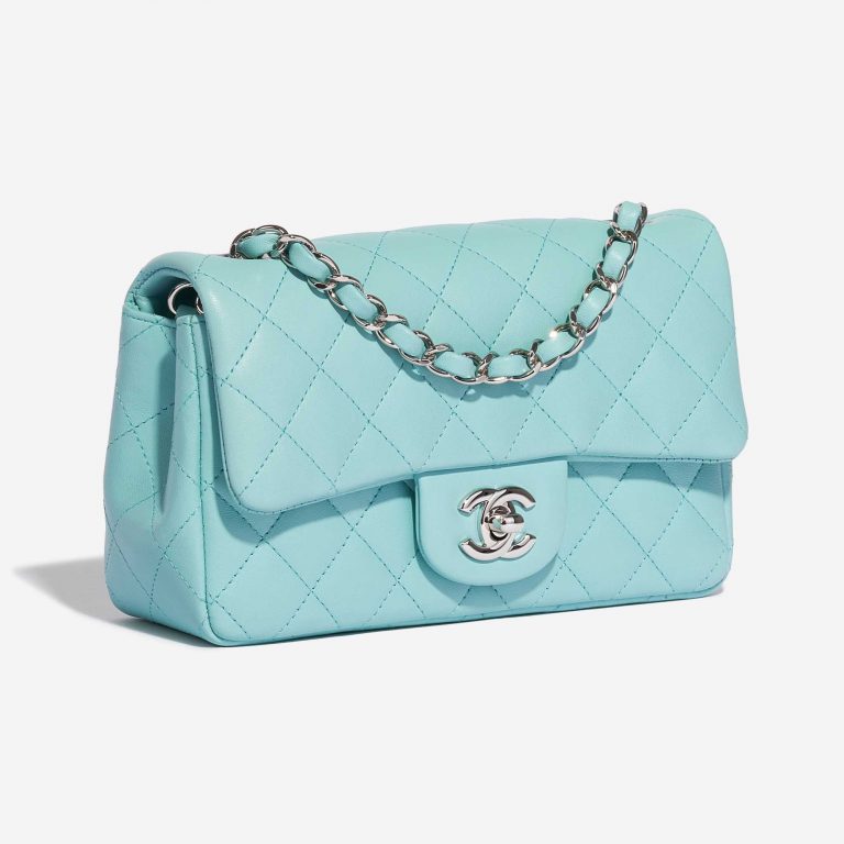 Pre-owned Chanel bag Timeless Mini Rectangular Lamb Tiffany Blue Blue Side Front | Sell your designer bag on Saclab.com