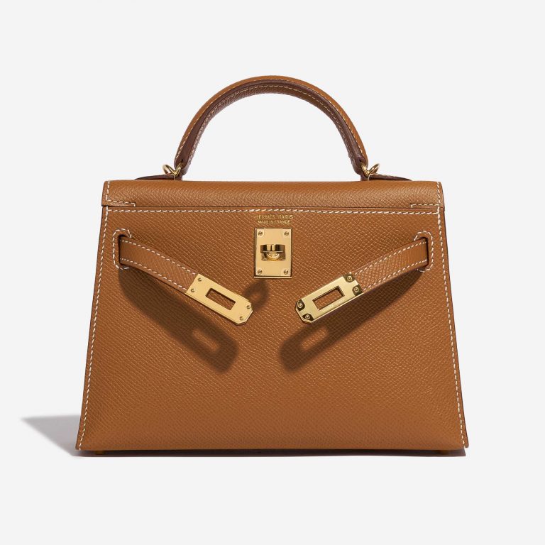 Pre-owned Hermès bag Kelly Mini Epsom Gold Brown Front Open | Sell your designer bag on Saclab.com