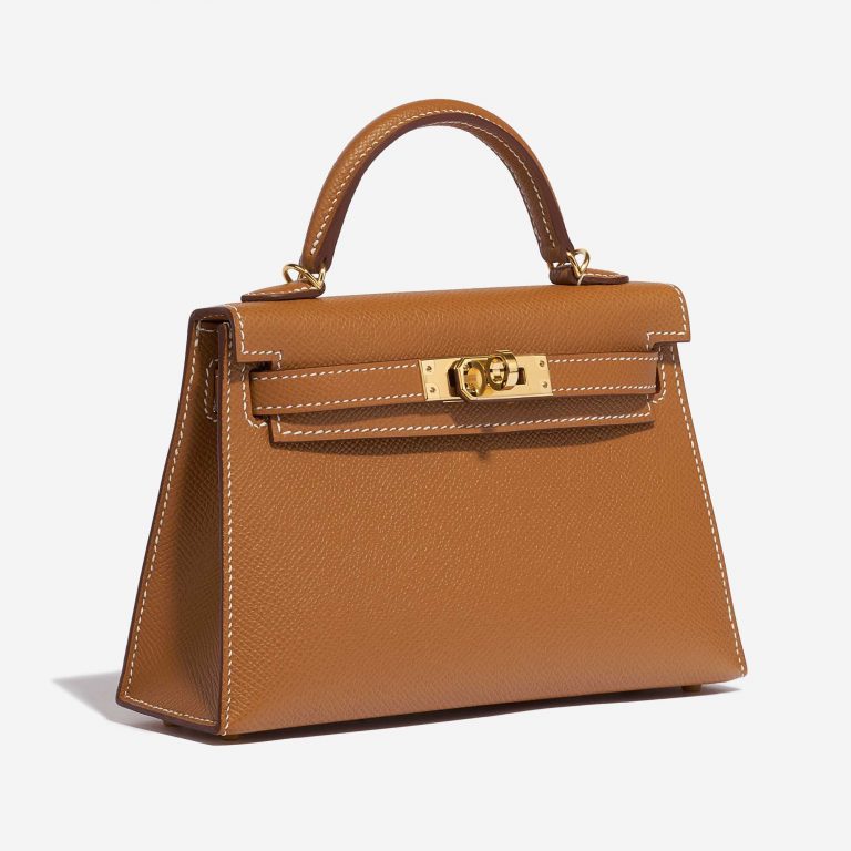 Pre-owned Hermès bag Kelly Mini Epsom Gold Brown Side Front | Sell your designer bag on Saclab.com