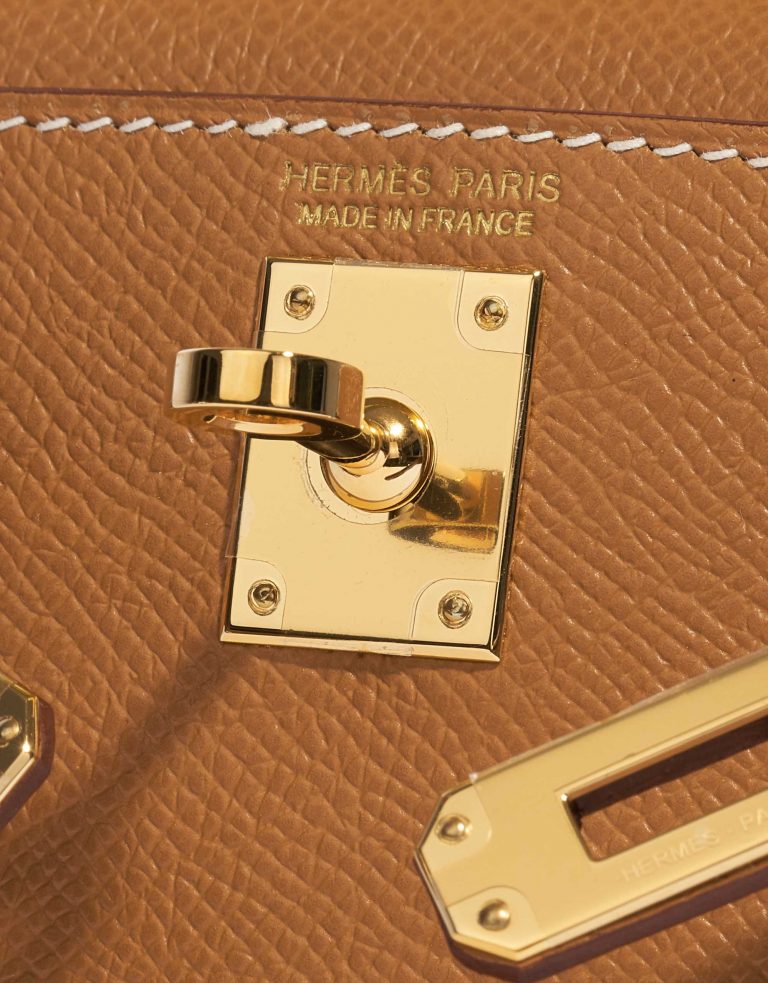 Pre-owned Hermès bag Kelly Mini Epsom Gold Brown Logo | Sell your designer bag on Saclab.com