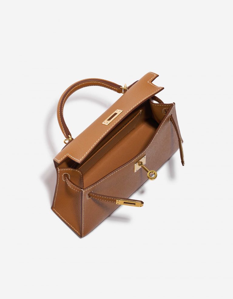 Pre-owned Hermès bag Kelly Mini Epsom Gold Brown Inside | Sell your designer bag on Saclab.com