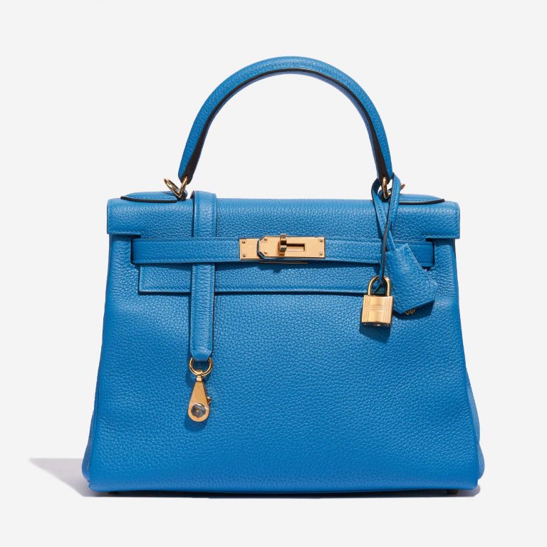 Pre-owned Hermès bag Kelly 28 Togo Blue Zanzibar Blue Front | Sell your designer bag on Saclab.com