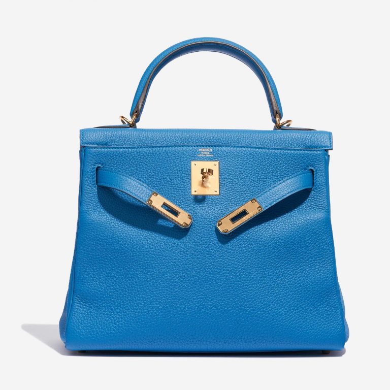 Pre-owned Hermès bag Kelly 28 Togo Blue Zanzibar Blue Front Open | Sell your designer bag on Saclab.com