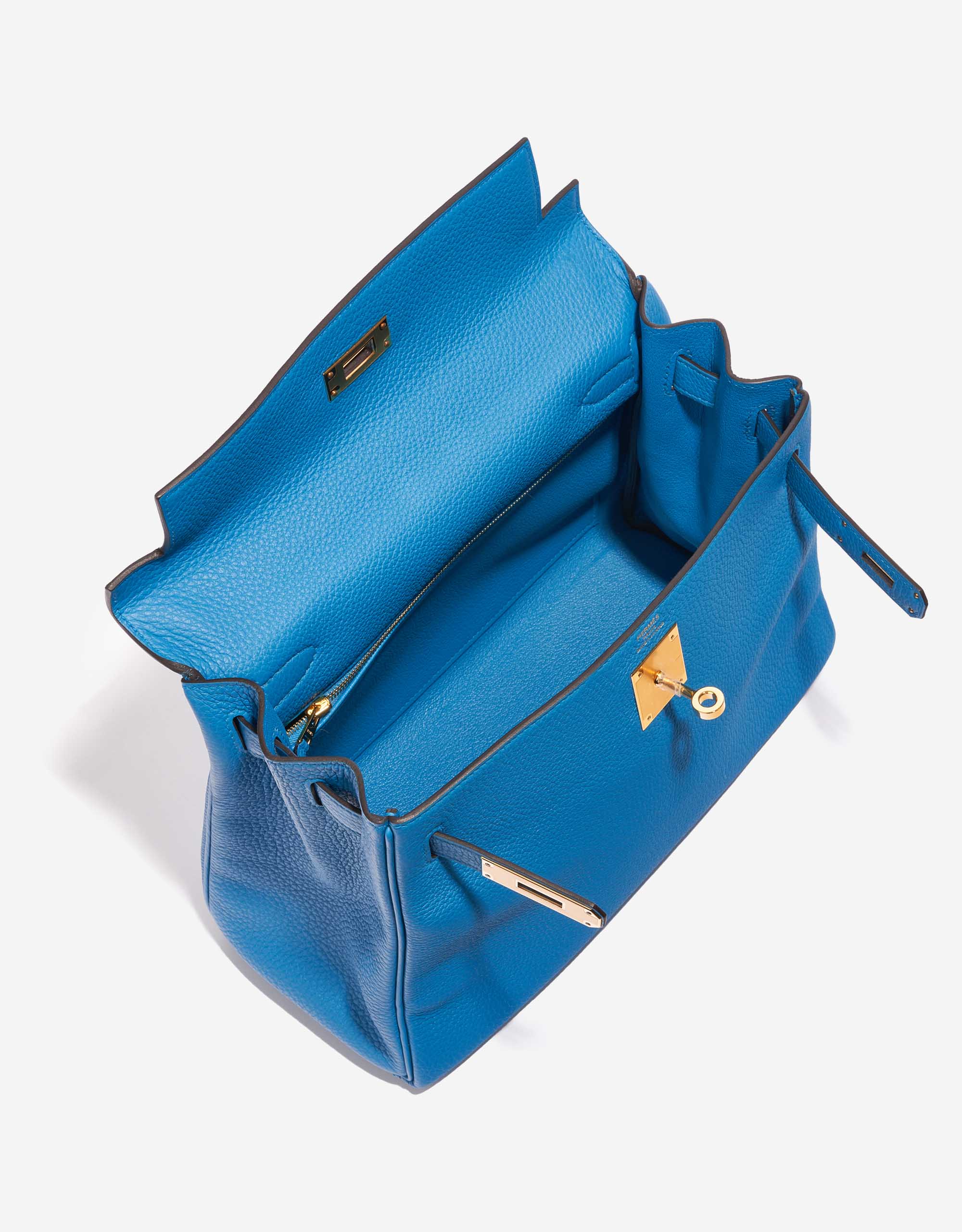 Gebrauchte Hermès Tasche Kelly 28 Togo Blau Sansibar Blau Innenseite | Verkaufen Sie Ihre Designer-Tasche auf Saclab.com
