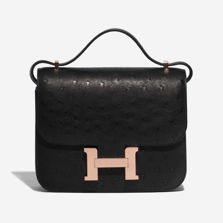 Pre-owned Hermès bag Constance 18 Ostrich Black Black Front | Sell your designer bag on Saclab.com