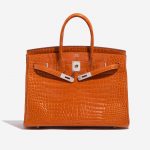 Pre-owned Hermès bag Birkin 35 Porosus Crocodile Pain d’épice Orange Front Open | Sell your designer bag on Saclab.com