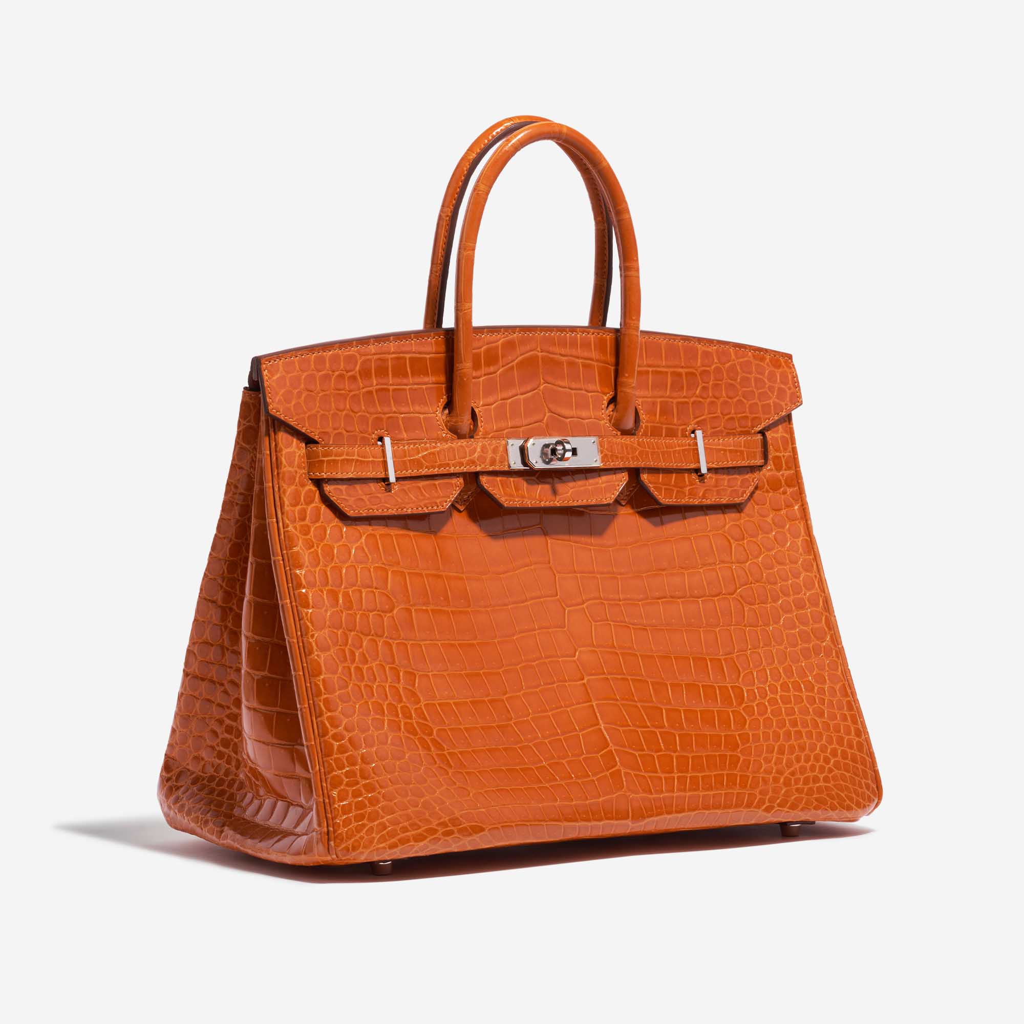 Pre-owned Hermès bag Birkin 35 Porosus Crocodile Pain d’épice Orange Side Front | Sell your designer bag on Saclab.com