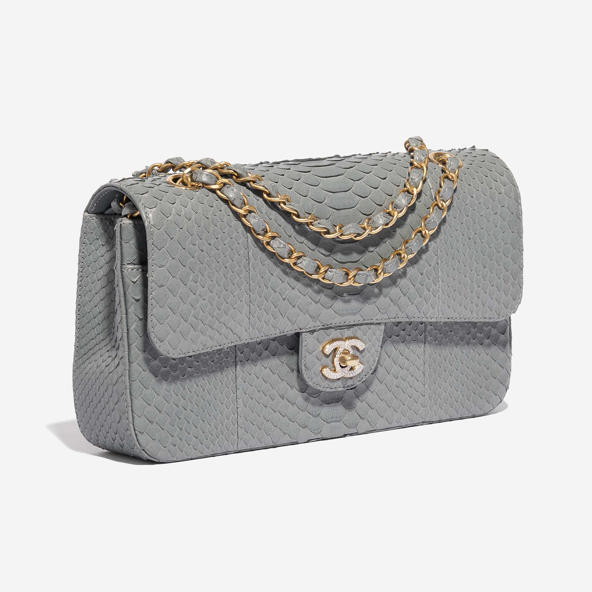 Pre-owned Chanel Tasche Timeless Medium Python Grau, 18k Gold und 2,5ct Diamanten Grau Side Front | Verkaufen Sie Ihre Designer-Tasche auf Saclab.com