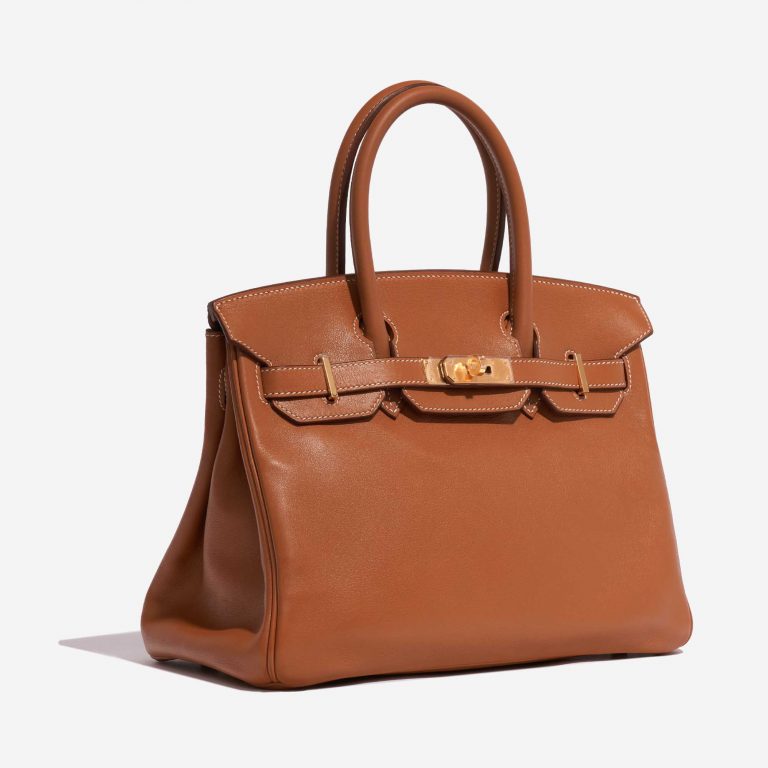 Pre-owned Hermès bag Birkin 30 Swift Gold Brown Side Front | Sell your designer bag on Saclab.com