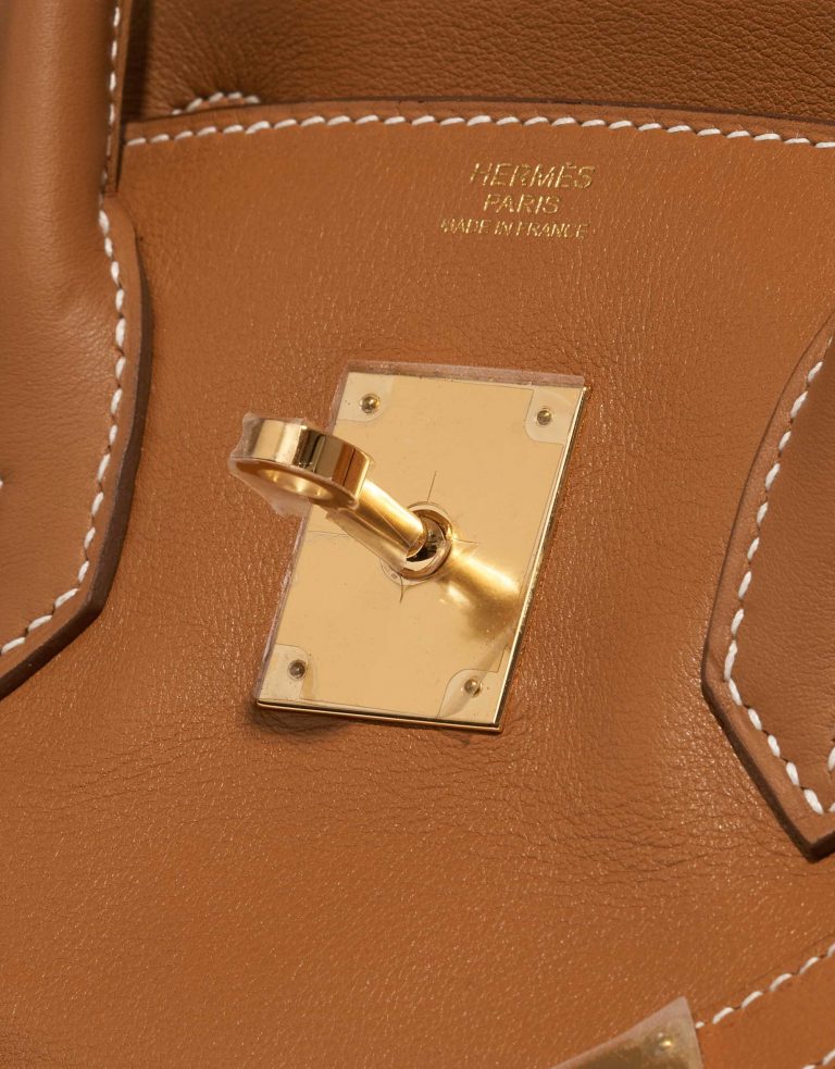 Pre-owned Hermès bag Birkin 30 Swift Gold Brown Logo | Sell your designer bag on Saclab.com